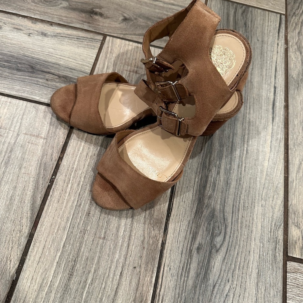 Vince Camuto Brown Suede Buckle Heels